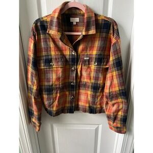 Brixton Womens Flannel Shirt Multicolor Plaid Organic Cotton Shacket Size M